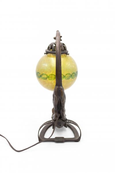 Continental Austrian Cat Lamp With Loetz Shade
