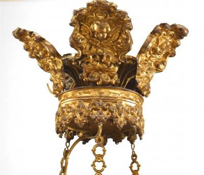Continental Baltic Gilt Bronze and Blue Glass Chandeliers