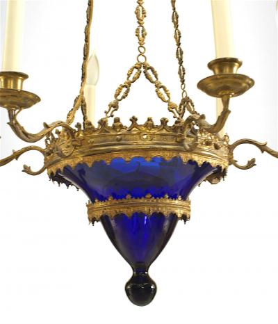 Continental Baltic Gilt Bronze and Blue Glass Chandeliers