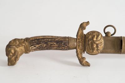 Continental Bronze Dore Ceremonial Dog Pommel Sword with Scabbard