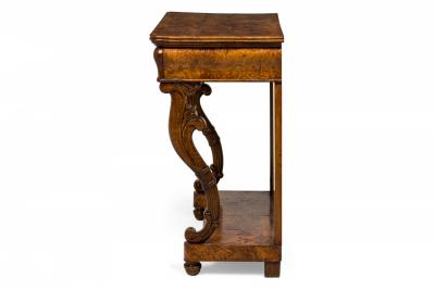 Continental Burl Elm Console Table with Mirror Back