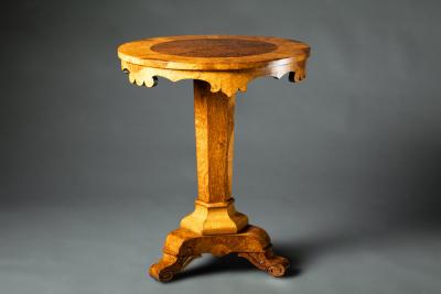 Continental Burl Elm and Oak Inlaid Center Table