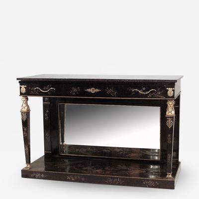 Continental Empire Black Lacquer Chinoiserie Console Table