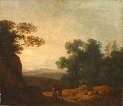 Continental Flemish Landscape with Two Figures