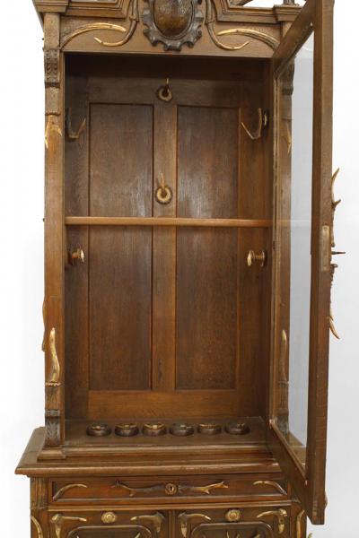 Continental German Horn and Oak Gun Cabinet