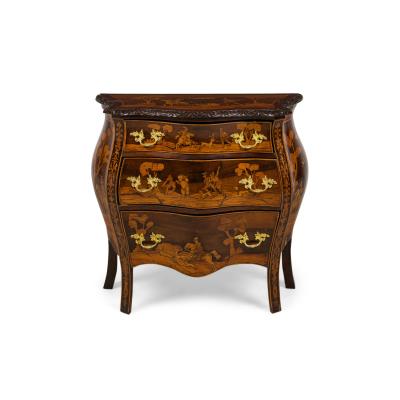 Continental German Louis XV style 18th Century Inlaid Bombe Shaped Commode