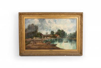 Continental German Oil Landscape in a Gilt Wood Frame