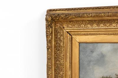 Continental German Oil Landscape in a Gilt Wood Frame