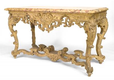 Continental Gilt Marble Top Console Table