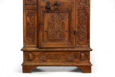 Continental Heavily Worn Carved One Door Cupboard Cabinet of Small Size