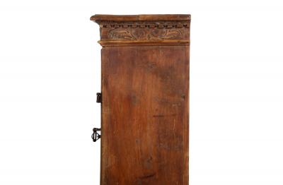 Continental Heavily Worn Carved One Door Cupboard Cabinet of Small Size