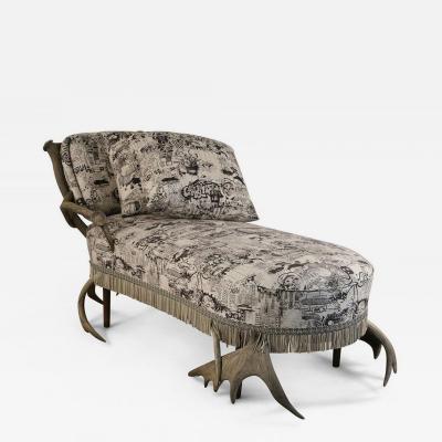 Continental Horn and Antler Velvet Chaise
