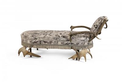 Continental Horn and Antler Velvet Chaise