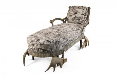 Continental Horn and Antler Velvet Chaise