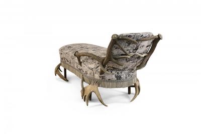 Continental Horn and Antler Velvet Chaise