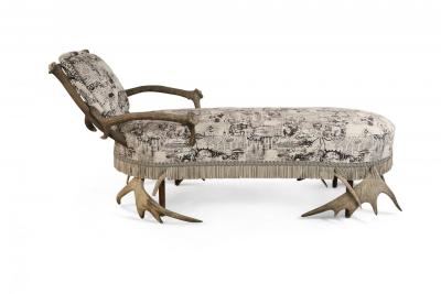Continental Horn and Antler Velvet Chaise