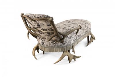 Continental Horn and Antler Velvet Chaise