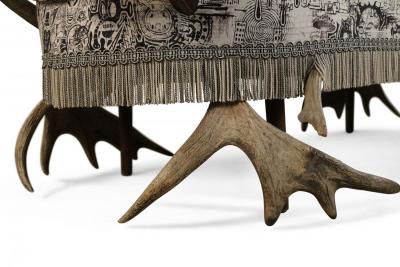 Continental Horn and Antler Velvet Chaise