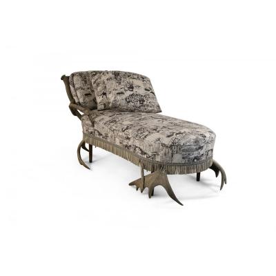 Continental Horn and Antler Velvet Chaise