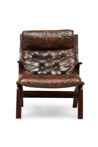 Continental Mid Century Style Tufted Leather Armchair