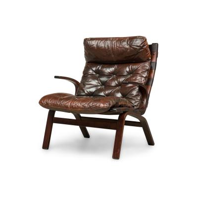 Continental Mid Century Style Tufted Leather Armchair