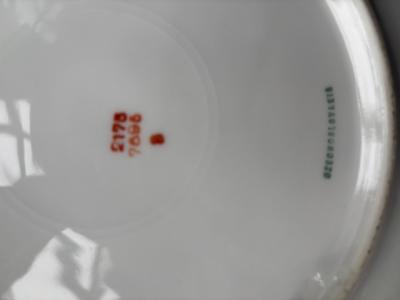Continental Neo classic style white and green bordered porcelain dinner plates