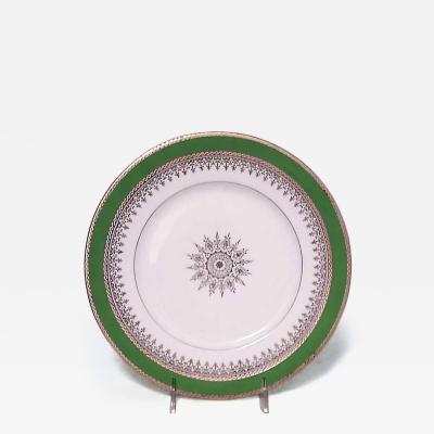 Continental Neo classic style white and green bordered porcelain dinner plates