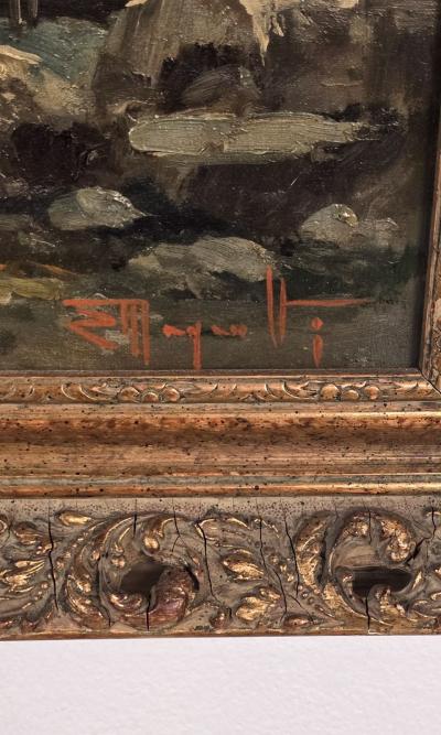 Continental Oil Painting of Fishing Village probably Italy circa 1900