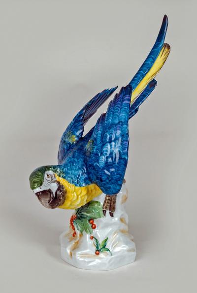 Continental Porcelain Blue Plumed Parrot