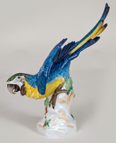 Continental Porcelain Blue Plumed Parrot