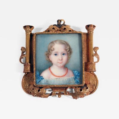 Continental Portrait Miniature of a Young Girl with Tableau Locket Frame