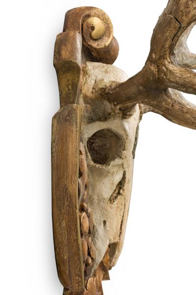 Continental Rustic Wall Plaque Featuring an Elk Skull with a Painted Insignia