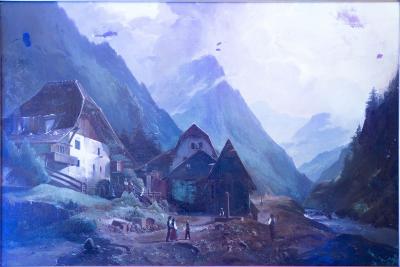 Continental School Alpine Village Oil Painting late 19th century