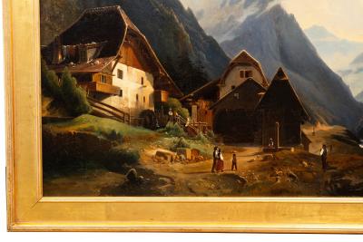 Continental School Alpine Village Oil Painting late 19th century