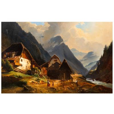 Continental School Alpine Village Oil Painting late 19th century