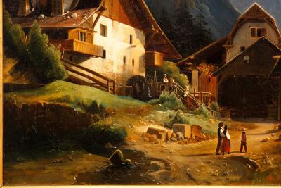 Continental School Alpine Village Oil Painting late 19th century