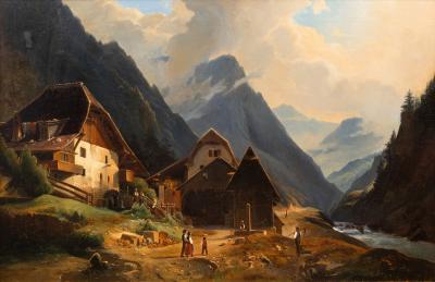 Continental School Alpine Village Oil Painting late 19th century