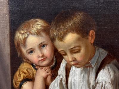 Continental School Children at Their Lessons Oil on Canvas Europe 19th c 