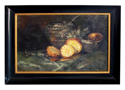 Continental School oil on canvas still life with pineapple