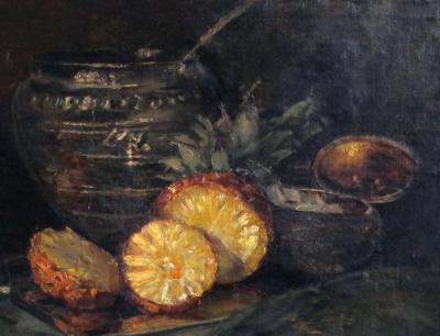 Continental School oil on canvas still life with pineapple