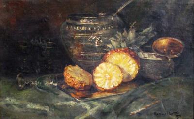 Continental School oil on canvas still life with pineapple