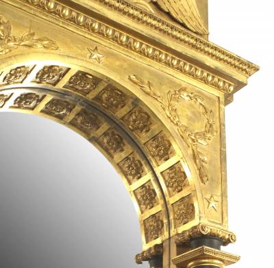 Continental Swedish Empire Gilt and Ebonized Eagle Pediment Wall Mirror