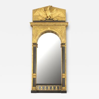 Continental Swedish Empire Gilt and Ebonized Eagle Pediment Wall Mirror