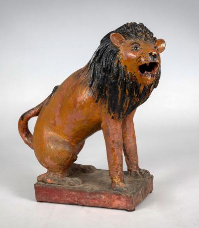 Continental Terracotta Folk Art Lion