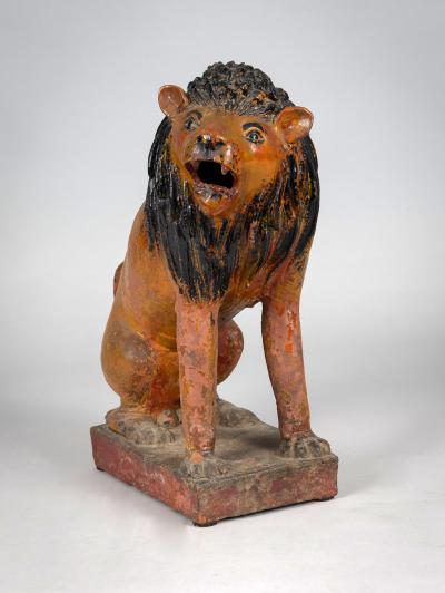 Continental Terracotta Folk Art Lion
