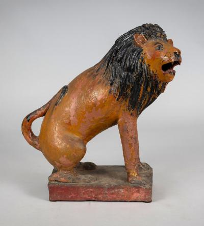 Continental Terracotta Folk Art Lion