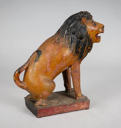 Continental Terracotta Folk Art Lion