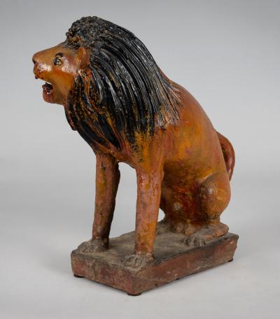 Continental Terracotta Folk Art Lion