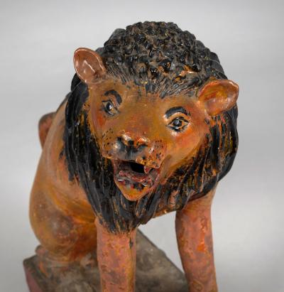 Continental Terracotta Folk Art Lion