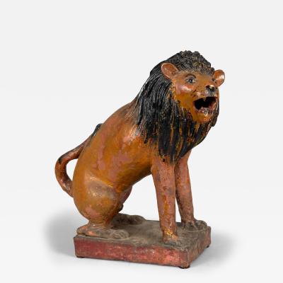 Continental Terracotta Folk Art Lion